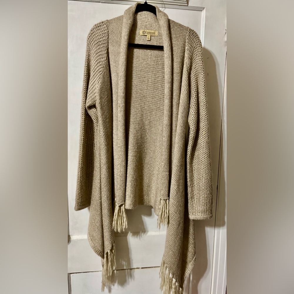 Democracy Elegant Beige Open-front Cardigan with Shawl Collar size L